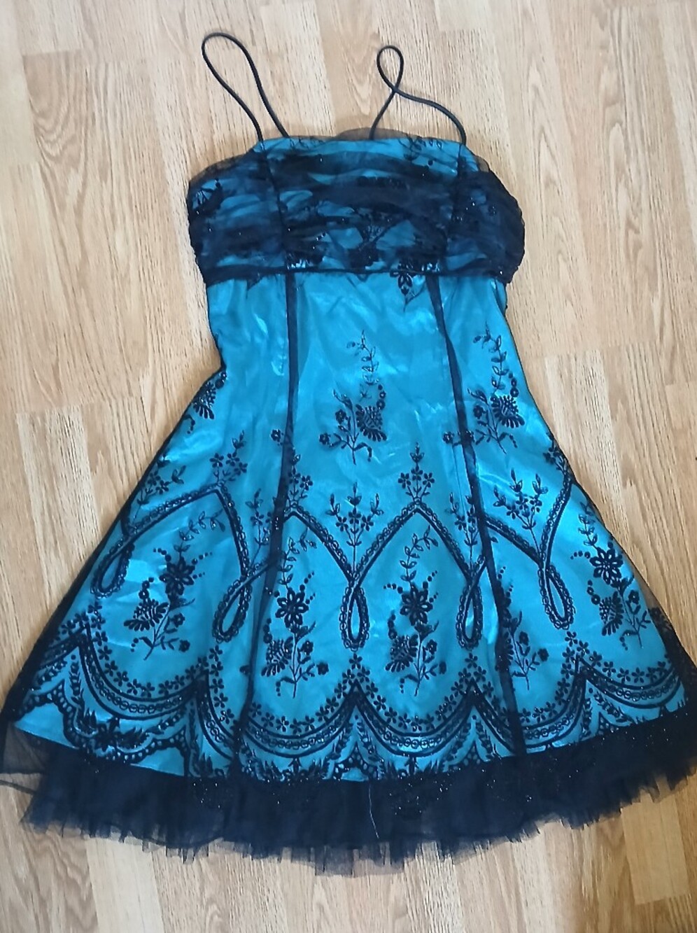 Black & Teal Embroidered Gothic Vintage Mini Dress - Women Homecoming/prom